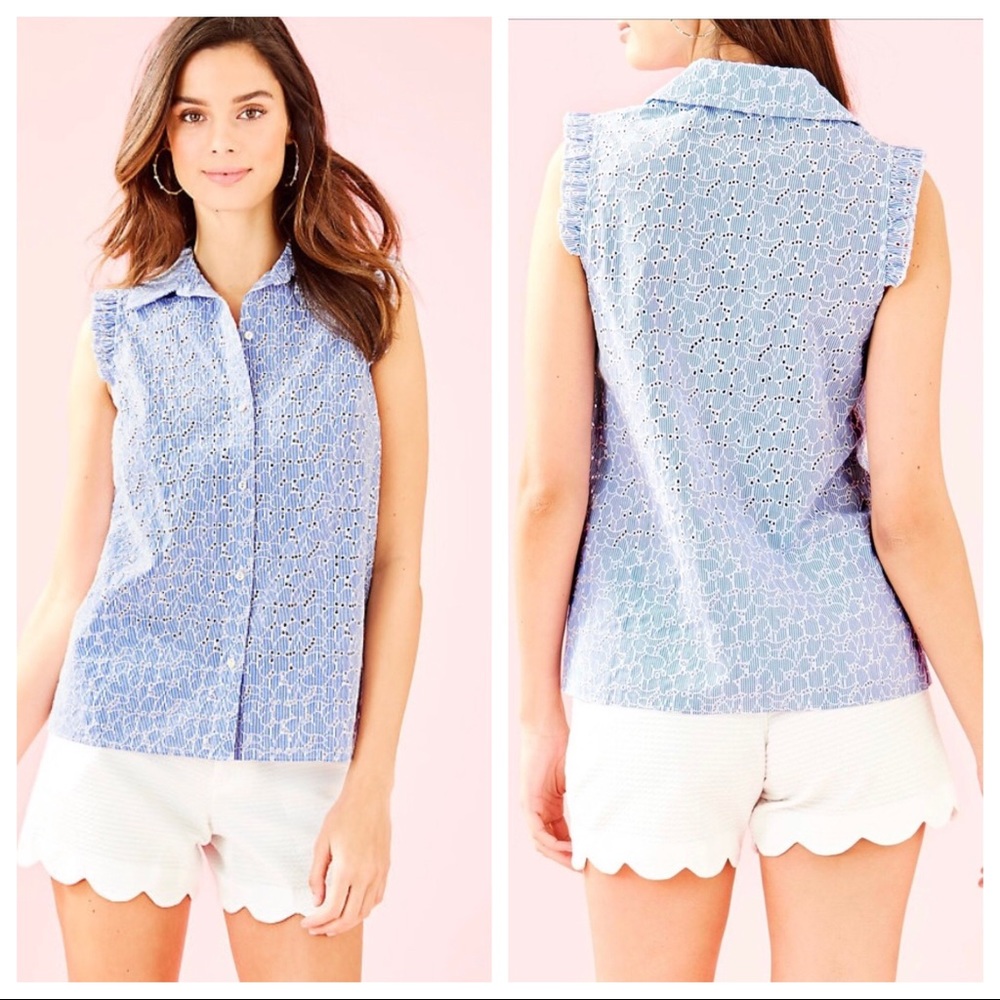 Lilly Pulitzer Lenox Button Down Blouse Top Summer - Picture 1 of 7